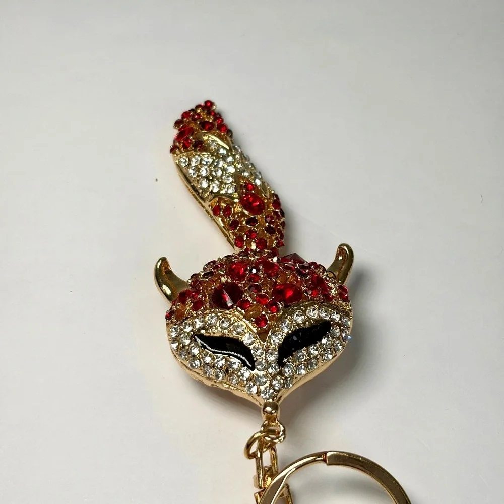 Boutique Fox Keychain Moving Tail‎ Red Rhinestone Gold Bling Bag Charm Y2K Gift